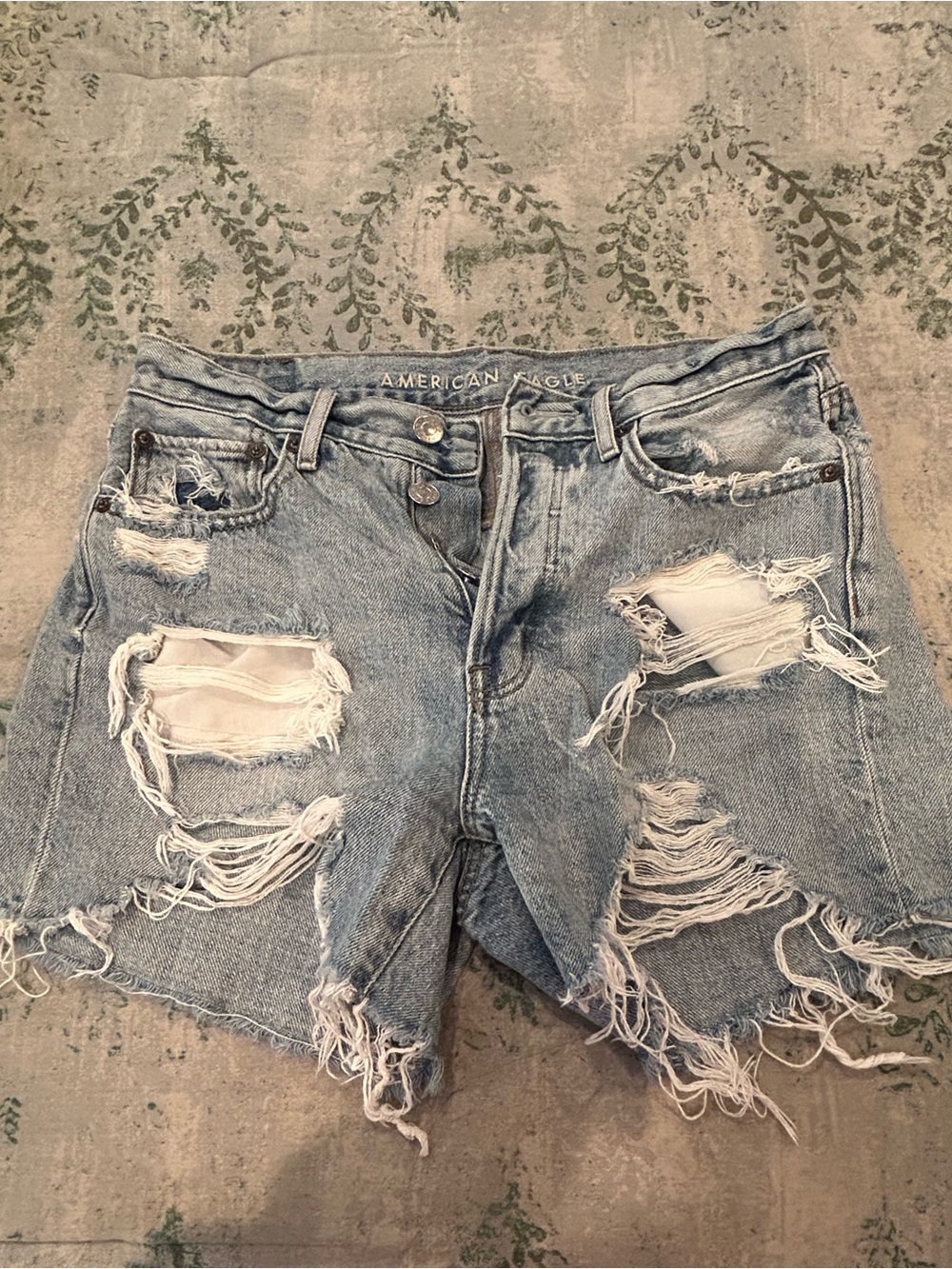 American Eagle Outfitters Light Blue Distressed Ripped Denim Shorts